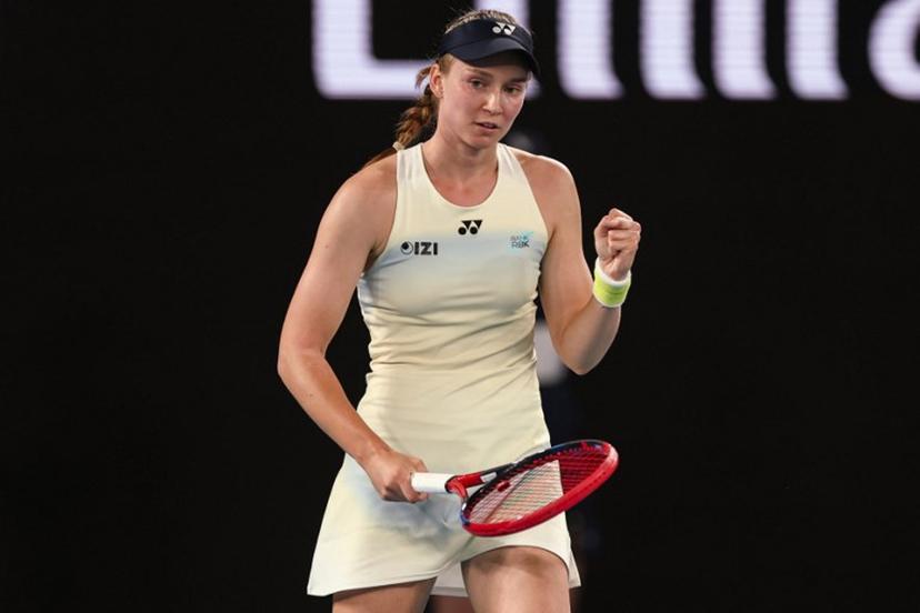 Kazakhstan's Elena Rybakina reacts after a point against USA's Jessica Pegula during their women's singles semi-final match on day twelve of the Australian Open tennis tournament in Melbourne on January 29, 2026. IZHAR KHAN / AFP