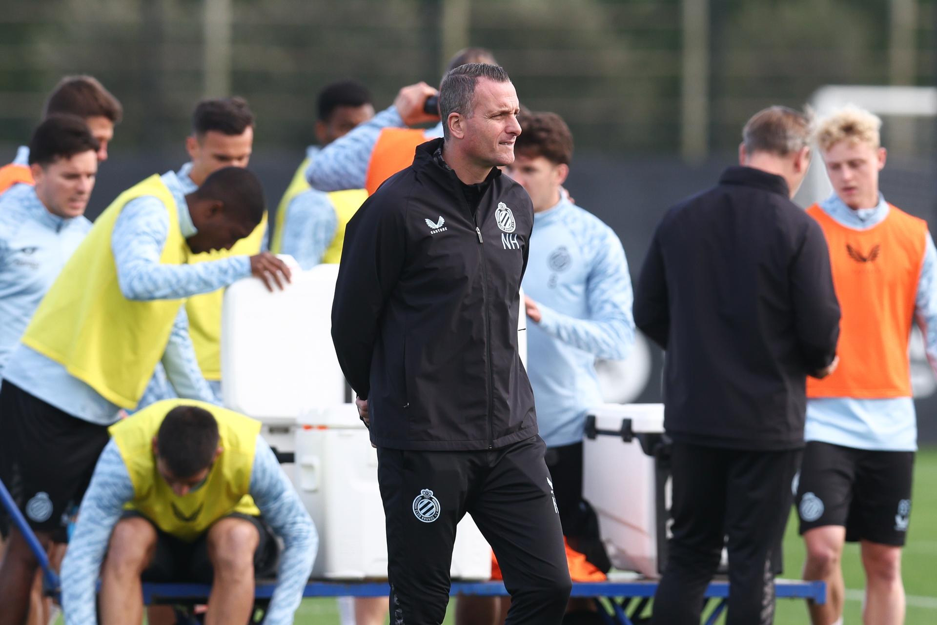 Club's head coach Nicky Hayen pictured during a training session of Belgian soccer team Club Brugge KV, on Tuesday 04 November 2025 in Brugge. The team is preparing for tomorrow's game against Spanish FC Barcelona, on day four of the League phase of the UEFA Champions League tournament. BELGA PHOTO BRUNO FAHY