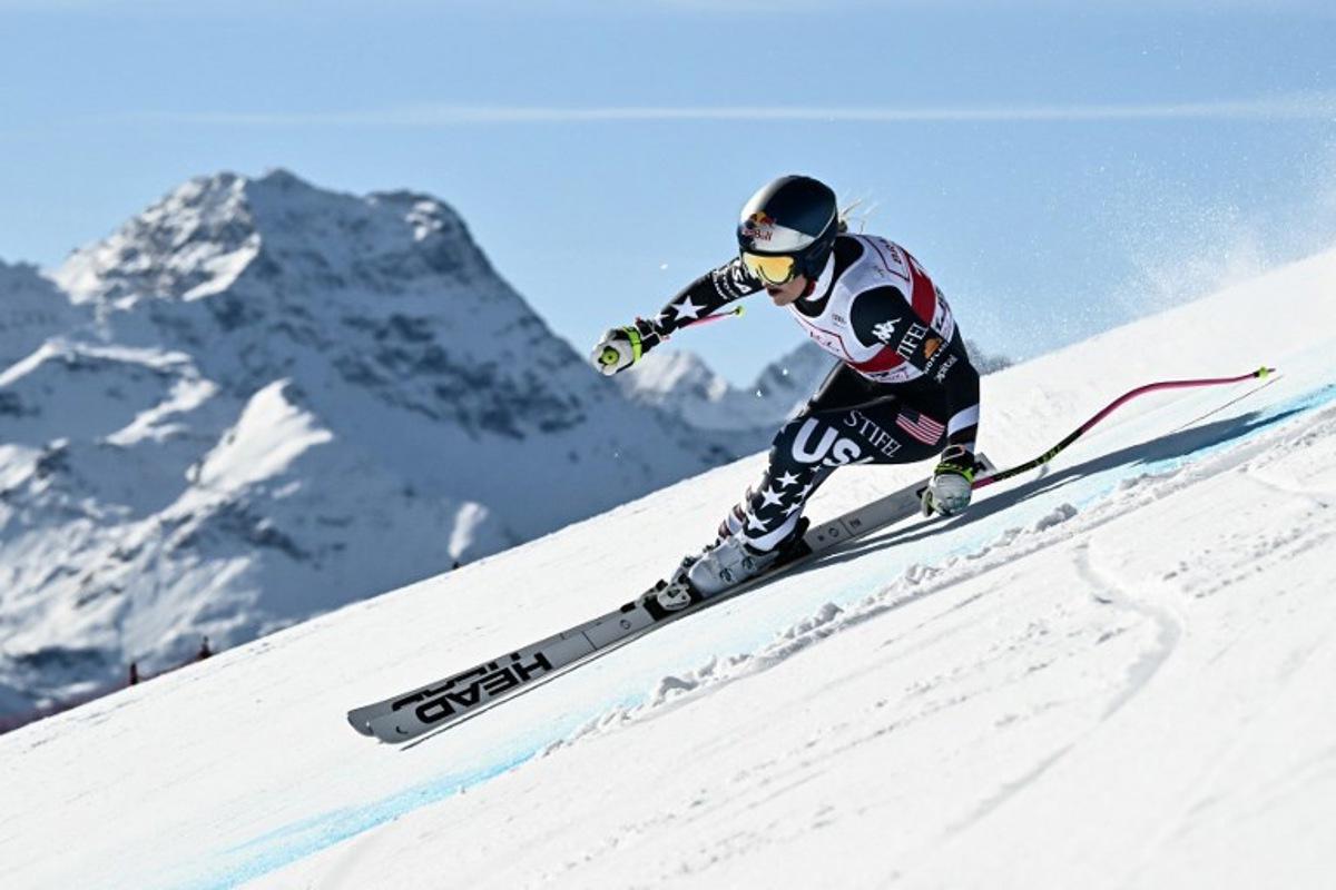 US Lindsey Vonn competes in the women's downhill race part of the FIS Alpine Ski World Cup 2025-2026, in St Moritz, south-eastern Switzerland on December 12, 2025. Fabrice COFFRINI / AFP