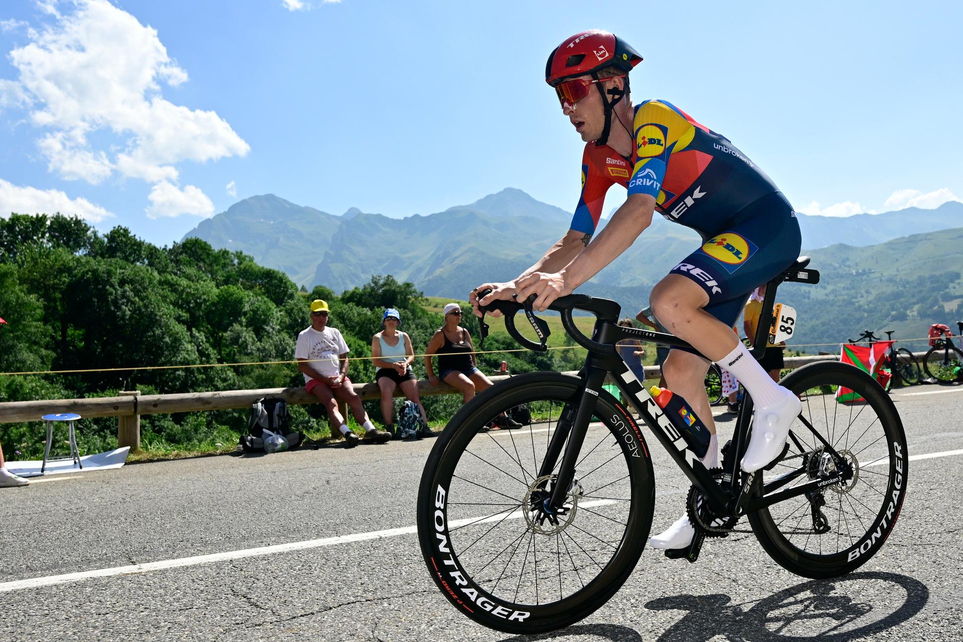 Danish Mattias Skjelmose of Lidl-Trek pictured in action during stage 13 of the 2025 Tour de France cycling race, an 11km individual time trial from Loudenvielle to Peyragudes, on Friday 18 July 2025 in France. The 112th edition of the Tour de France starts on Saturday 5 July in Lille, France, and will finish in Paris, France on the 27th of July. BELGA PHOTO DIRK WAEM