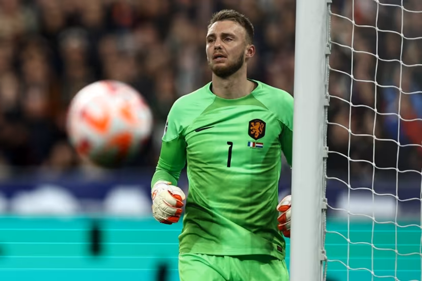Netherlands' goalkeeper Jasper Cillessen reacts during the UEFA Euro 2024 qualification football match between France and Netherlands at the Stade de France in Saint-Denis, north of Paris, on March 24, 2023. Anne-Christine POUJOULAT / AFP