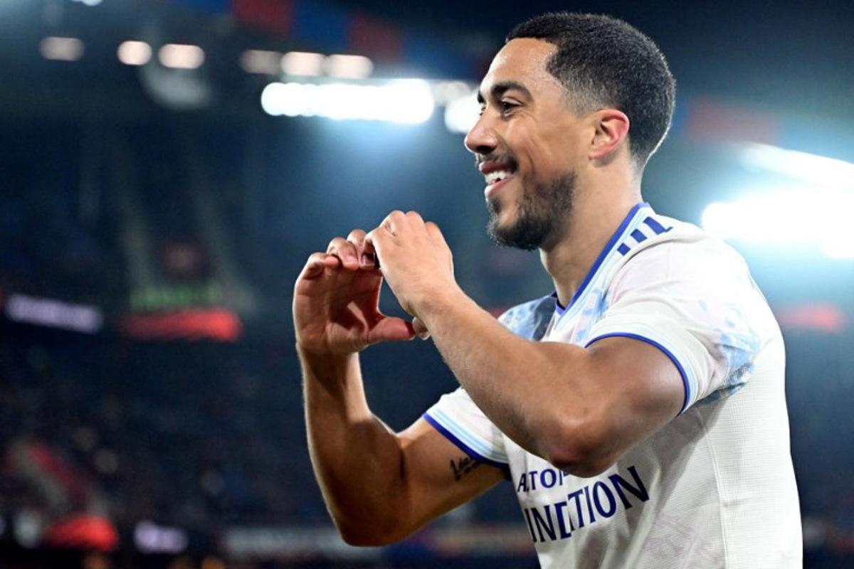 Aston Villa's Belgian midfielder #08 Youri Tielemans celebrates his team's second goal during the UEFA Europa League, league phase, football match between FC Basel and Aston Villa at the St Jakob-Park satdium, in Basel, on December 11, 2025. SEBASTIEN BOZON / AFP