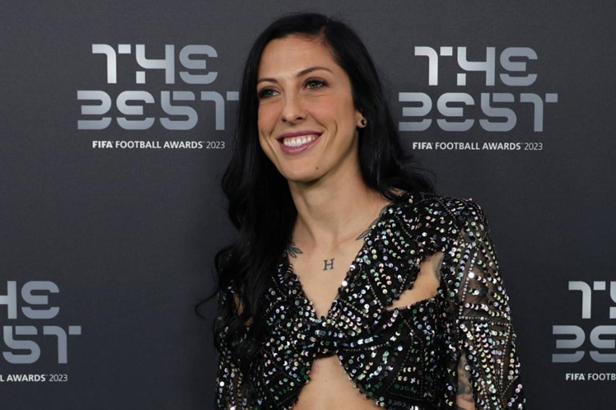 Spain and Tigres forward Jenni Hermoso poses upon arrival to attend the Best FIFA Football Awards 2023 ceremony in London on January 15, 2024. Adrian DENNIS / AFP
