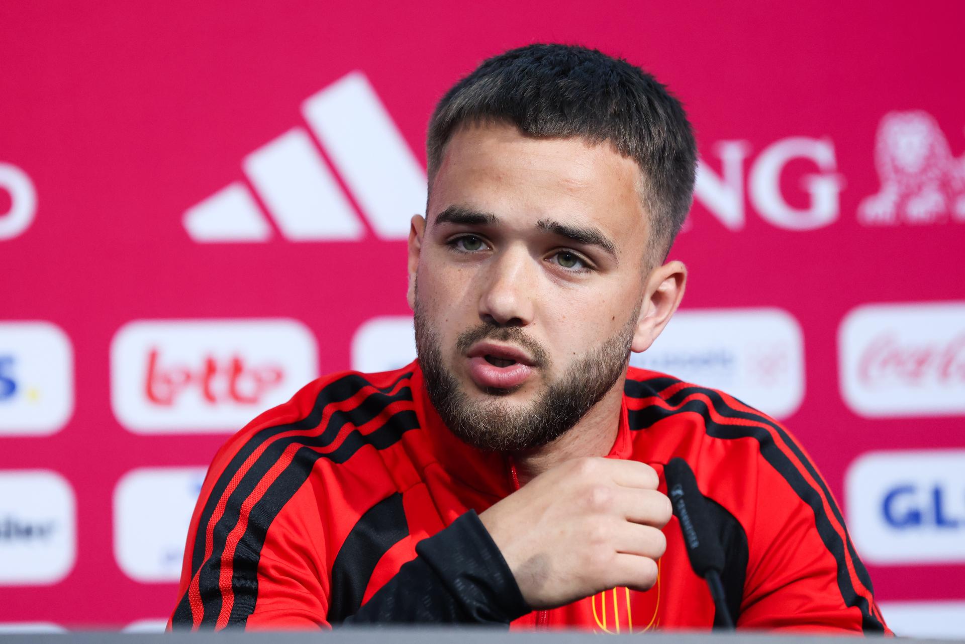 Belgium's Nicolas Raskin pictured during a press conference of Belgian national soccer team Red Devils, at the basecamp in Seattle, USA on Thursday 18 June 2026, at the FIFA World Cup 2026. BELGA PHOTO BRUNO FAHY
