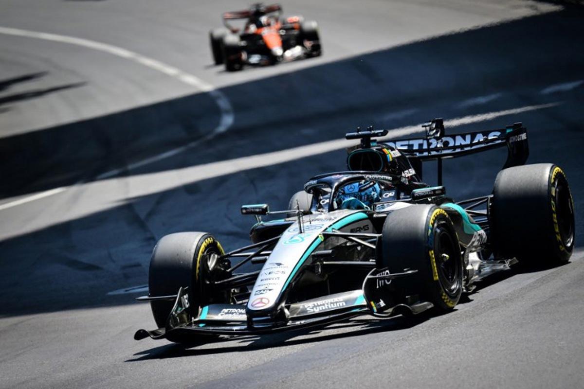 Mercedes' British driver George Russell competes during Monaco Formula 1 Grand Prix at the Monaco street circuit in Monaco, ahead of the, on June 7, 2026. Andrej ISAKOVIC / AFP