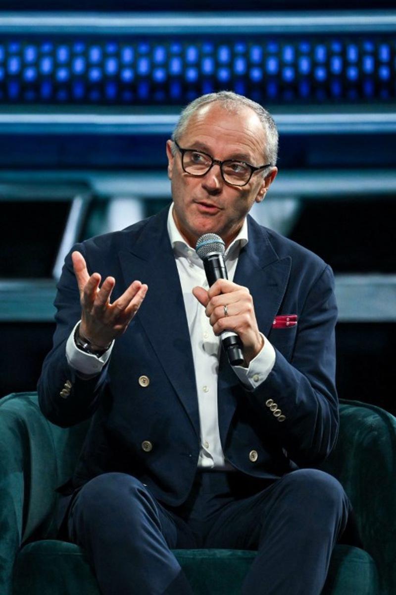 Stefano Domenicali, CEO of Formula 1, speaks at the American Business Forum at the Kaseya Center in Miami on November 5, 2025. Chandan Khanna / AFP