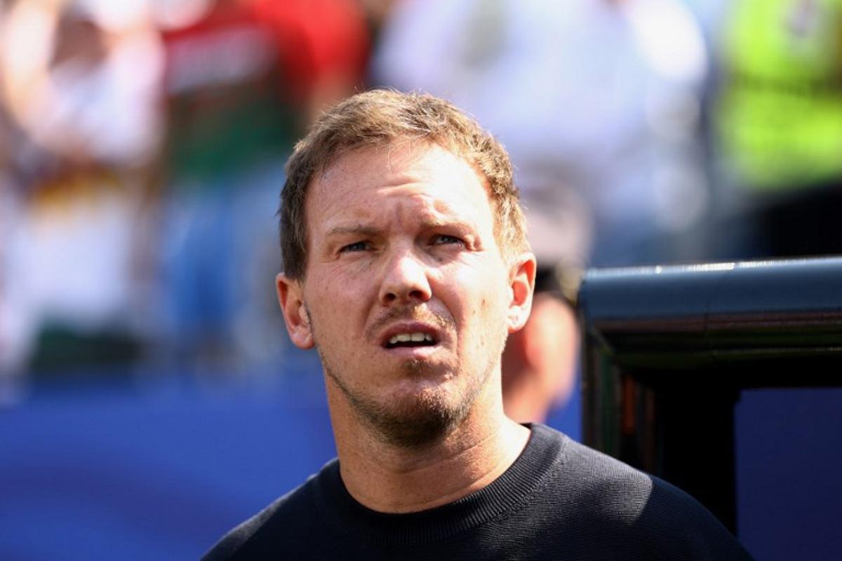 Germany's head coach Julian Nagelsmann gestures ahead of the 2026 World Cup round of 32 football match between Germany and Paraguay at the Boston Stadium in Foxborough on June 29, 2026. CHARLY TRIBALLEAU / AFP